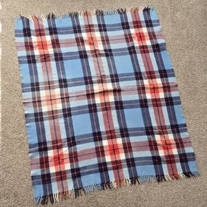 Plaid Blue and Red Wool Throw Blanket